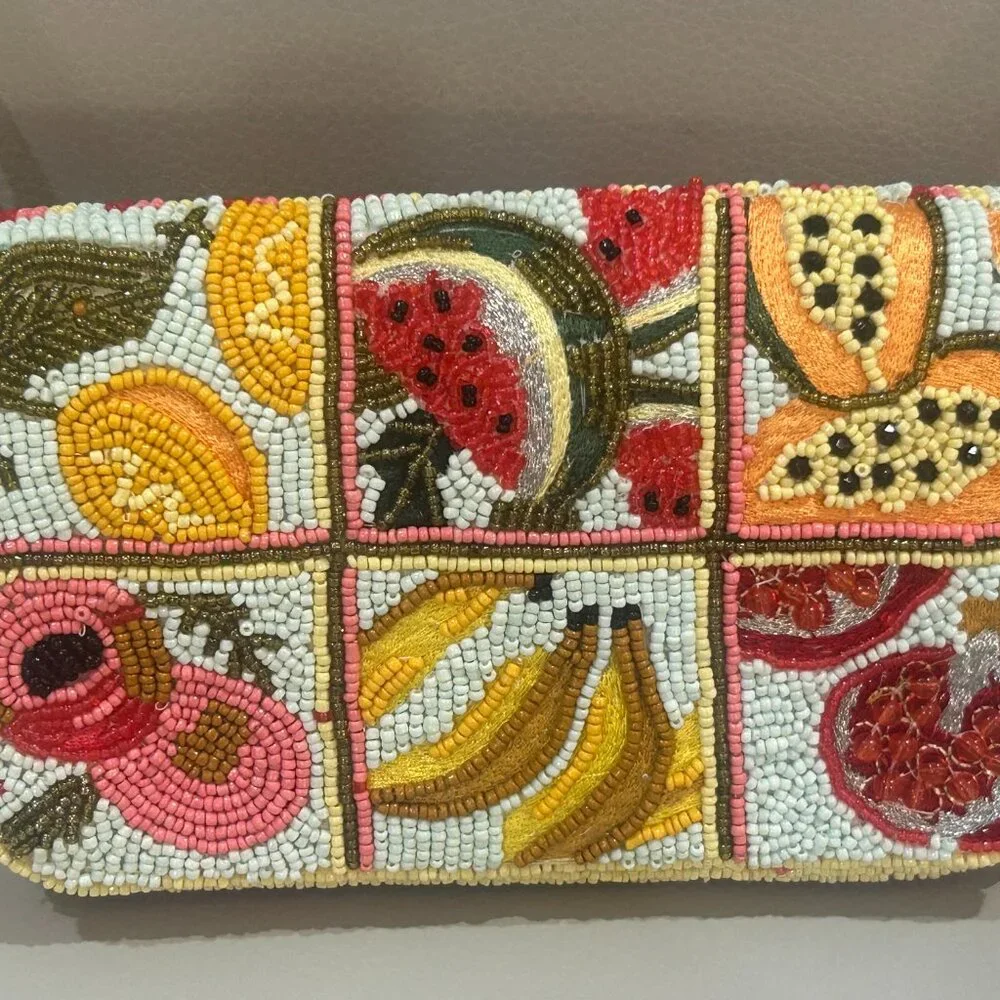 India Beaded Bag Colorful Tropical Fruits & Drink Cocktail Shoulder Bag